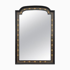 20th Century Chinese Black Lacquer and Hand-Painted Mirror