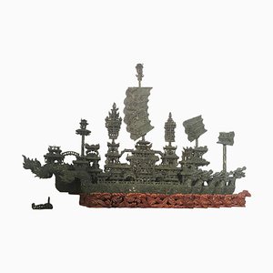 20th Century Jade Sculpture of Nine Dragon Boat