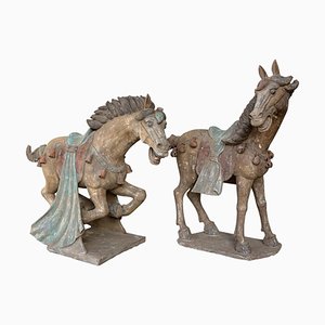 Cavalli in terracotta della dinastia Han, Cina, set di 2