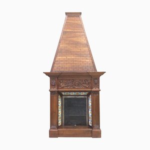 19th Century Fireplace Chimney in Walnut and Ceramic Finish