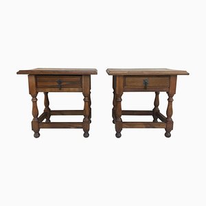 20th Century Spanish Nightstands with Drawer and Iron Hardware, Set of 2