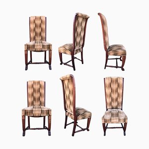 20th Century Dark Walnut Tall Back Dining Chairs, Set of 6