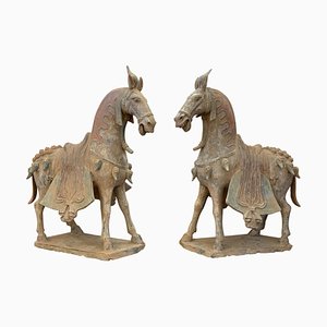 Caballos de terracota de la dinastía Wei del norte. Juego de 2