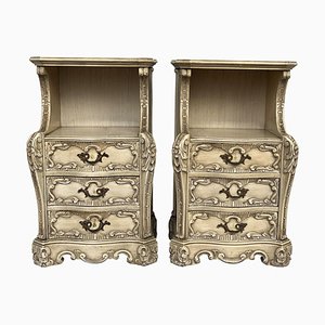 French Rococo Style Carved Nightstands with Open Shelves, 1930s, Set of 2