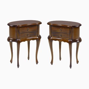 20th Century Mahogany Kidney-Shaped Nightstands with 2 Drawers, Set of 2