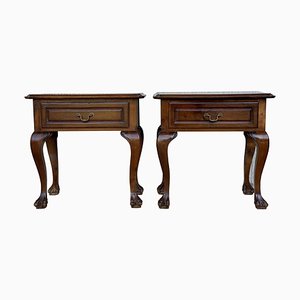 20th Century French Nightstands with Drawer & Claw Feet, Set of 2