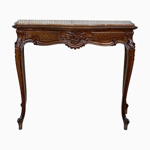 20th French Century Marble Top Walnut Console Table with Drawer