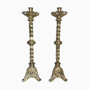 19th Century Italian Paschal Bronze Venice Torchères Candlesticks, Set of 2