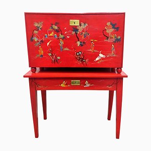 Japanese Style Red Lacquer Fall-Front Chest, 20th Century