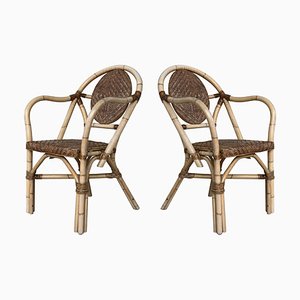 Spanish Bamboo Armchairs with Ovaled Back Rest, 1960s, Set of 2