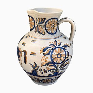 Blau & Gelb bemalte & glasierte Steingut Continental Talavera Urne