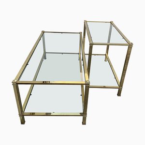 Table d'Appoint et Table d'Appoint Mid-Century Moderne en Verre, Set de 2