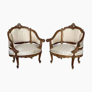 Sillas Fauteuils o Slipper italianas rococó de estilo Luis XV. Juego de 2