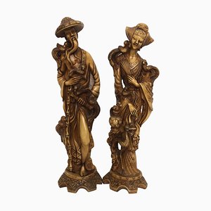 Statuette de Bonne Chance Chinoiserie Vintage, Set de 2