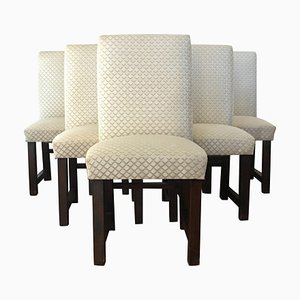 Art Deco Dining Chairs with Upholstery, Italy, Set of 6