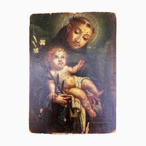Original Oil on Wood Panel of St. Anthony of Padua