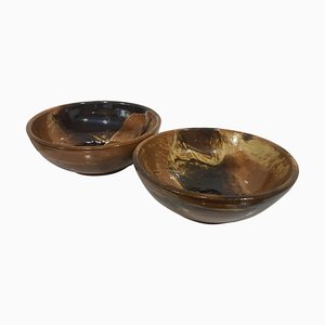 Mid-Century 20th Spanish Glazed Terracotta Bowls, Spain, Set of 2