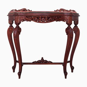 20th Century Rococo Style Italian Carved Mahogany and Glass-Top Console