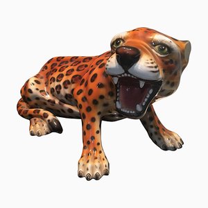 Italienische Baby Leopard Figur aus glasierter Terrakotta