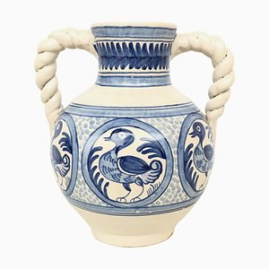 Vases Peints en Bleu et Blanc, Espagne, 20ème Siècle