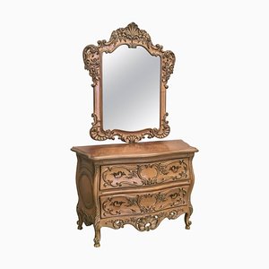 Early 20th Century French Regence Carved Mirror with Chest of Three Drawers, Set of 2