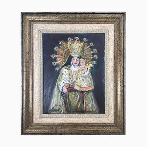 20th Century Oil Painting of Madonna and Child by Arnedo Linares, Spain