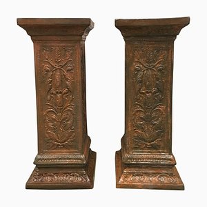 19th Columns or Pedestals in Glazed Handmade Terracotta, Set of 2