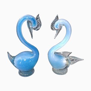 Cisnes azules de cristal de Murano. Juego de 2