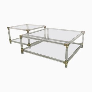 Mid-Century Square Acrylic Glass Coffee Tables with Chromed Metal