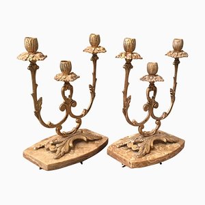 French Louis XVI Style 19th Century Three Scroll Arm Candelabras, Set of 2