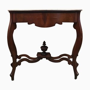 20th Century Marble Top Walnut Console Table with Drawer