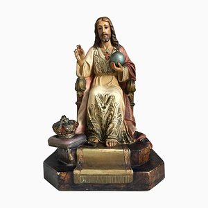 Estatua de Jesucristo francesa pintada y dorada, siglo XX