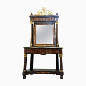 Consola española Imperio con espejo de caoba, década de 1810