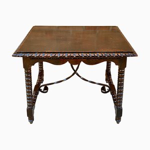 19th Century Spanish Walnut Side Table with Turned Legs and Beveled Top