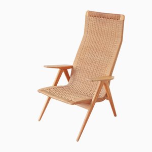 Swedish High Back Armchair in Paper Cord and Oak, 1950s