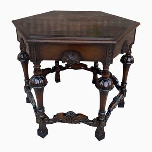 Antiker sechseckiger Tisch aus Nussholz