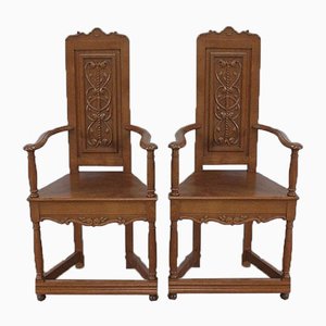 Fauteuils Caquetoires Style Renaissance en Chêne Blond, Fin 19ème Siècle, Set de 2