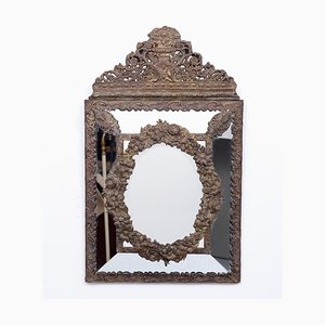 19th-Century Dutch Brass Repousse Cushion Mirror