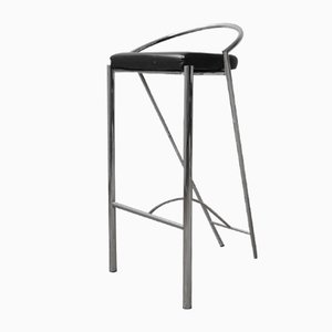 Tabourets de Bar Postmodernes en Chrome et Cuir, Set de 4