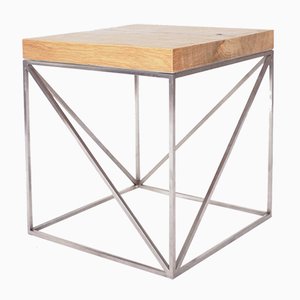 Tavolino da caffè minimalista industriale in legno di quercia massiccio e acciaio inossidabile di Crackstudio, 2009