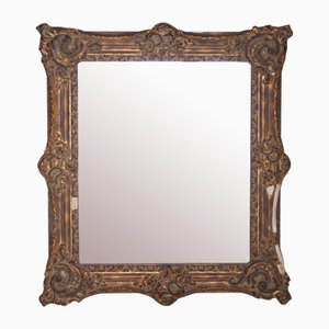 Rectangular Gold Hand Carved Wooden Mirror, Spain, 1970s