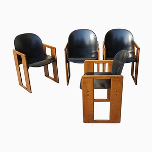 Dialogo Stühle aus schwarzem Leder von Tobia Scarpa für B&B Italia, 1970er, 4er Set
