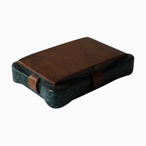 Caja turquesa de madera veteada y madera natural, años 40