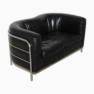 Mid Century Onda Sofa aus schwarzem Leder von De Pas, Durbino für Zanotta