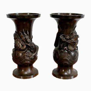 Japanese Vases in Patinated Bronze, 1900s, Set of 2