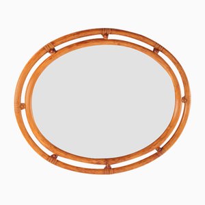 Vintage Oval Bamboo Mirror, 1960s