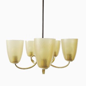 Lustre Mid-Century en Laiton et Verre