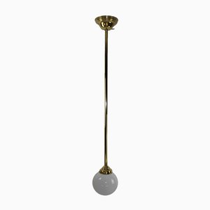 Art Nouveau Floor Lamp in Brass with White Opal Glass Ball