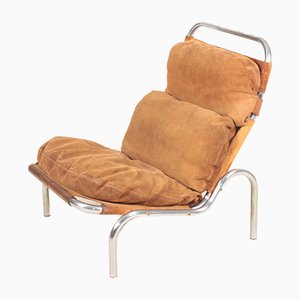 Sillón Mid-Century de gamuza patinada y acero de Erik Jørgensen, años 60