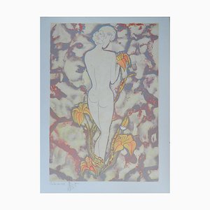 Nude Amongst Flowers Lithograph, 1987